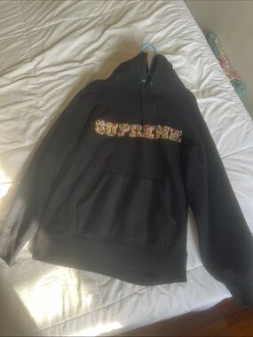 Supreme Black Hoodie with Multicolor Jeweled Logo Patch